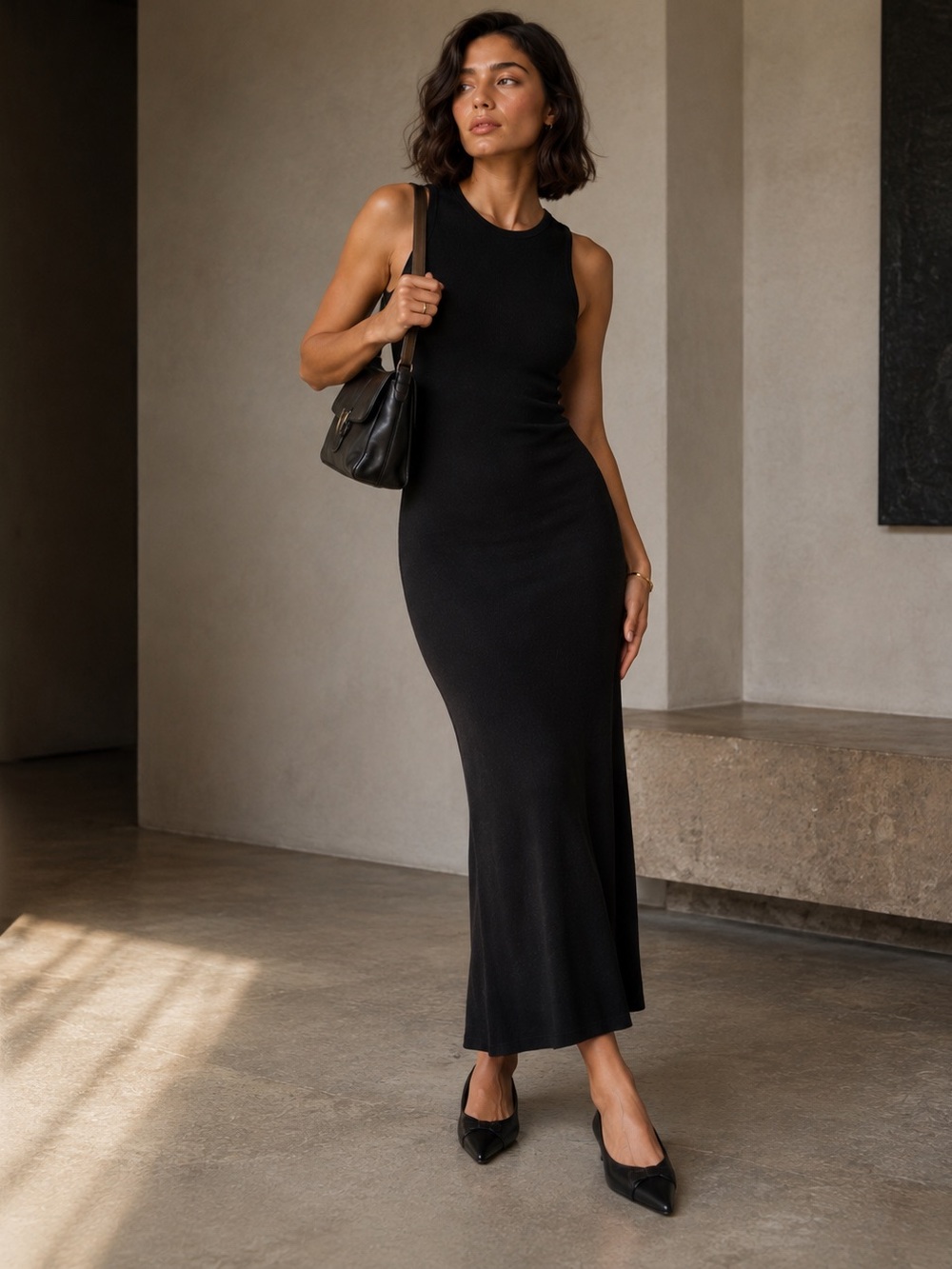 seven Sisters Classic Black Sleeveless Maxi Dress ~Size small